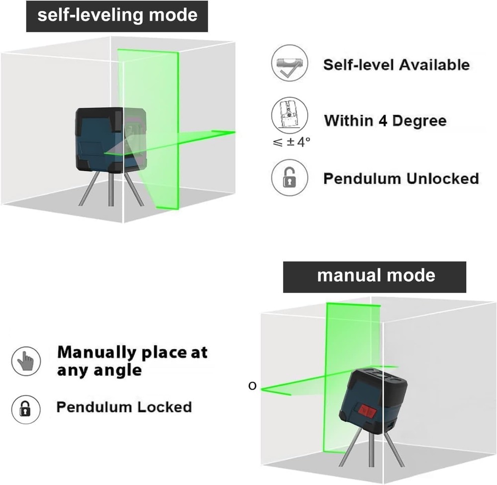 Laser Level Cross Line w Self-Leveling Vertical & Horizontal 360 Degree Green