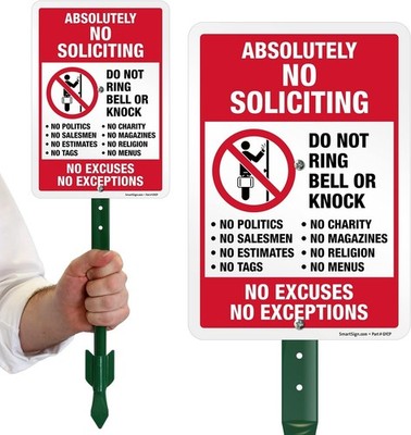 10'' x 7'' 'Absolutely No Soliciting - Do Not Ring Bell Or Knock, No Exceptions...