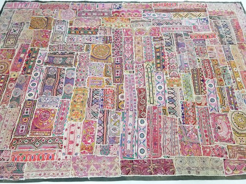 Vintage Bohemian Style Indian Patchwork Wall Hanging with Embroidery 206x142cm - Picture 6 of 13