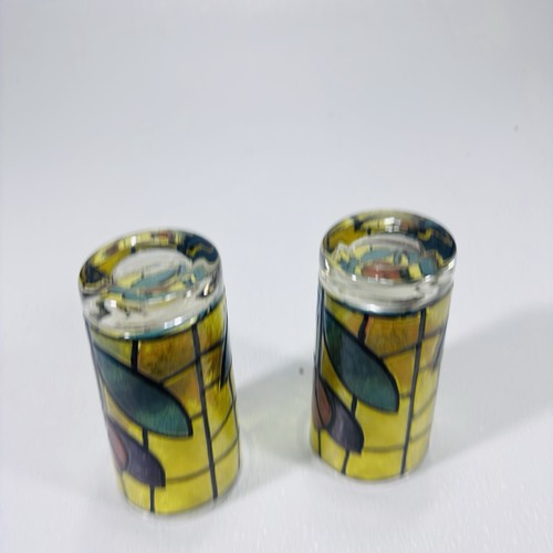 Stained Glass Tumblers Tulip Design 5-3/4" Retro Vintage 14 Ounce Set of 2 - Picture 16 of 17