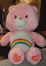 Vintage 2002 Care Bears Pink Rainbow 14" Cheer Bear Plush Stuffed Animal