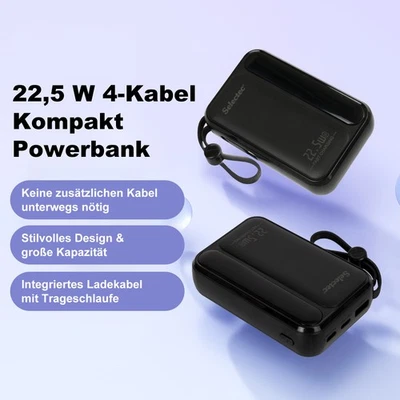 PowerBank USB-C USB-A 4 Kabel Zusatzakku Power-Bank Handy Smartphone 22.5W - Bild 1 von 4