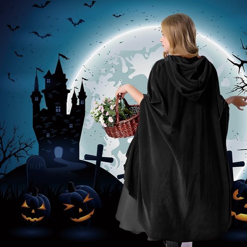 Schwarzer Umhang, Mittelalter Umhang Kapuzenumhang, Junge,Mädchen Halloween - Bild 5 von 9