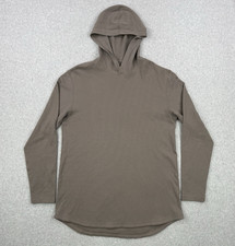 BYLT Hoodie Mens Large Brown Drop Cut Thermal Waffle Knit Long Sleeve Pullover