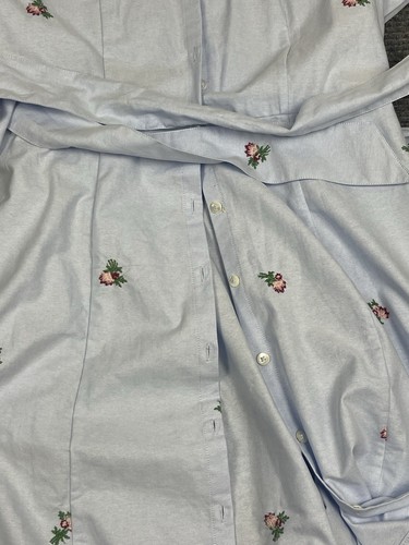 Hill House Shirt Dress Large Oxford Blue Laura embroidery Block Print Floral - Picture 2 of 8
