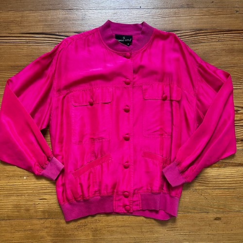 Carole Little pink 100% silk button up bomber jacket SIZE 4