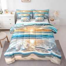 Ocean Waves Comforter Set 7 Pcs Hawaiian Beach Boys King Blue Yellow White