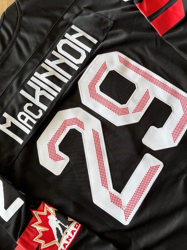 Large (52) Nathan MacKinnon #29 Canada Black Custom All Stitched Jersey