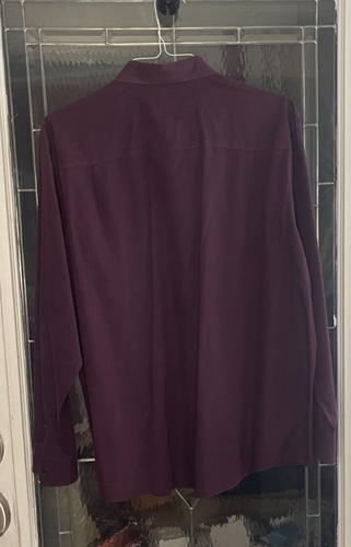 Alfani Shirt Mens XL 17.5 Burgundy Button Up Shirt 2 Pockets Roll - Tab Sleeves - Picture 2 of 10
