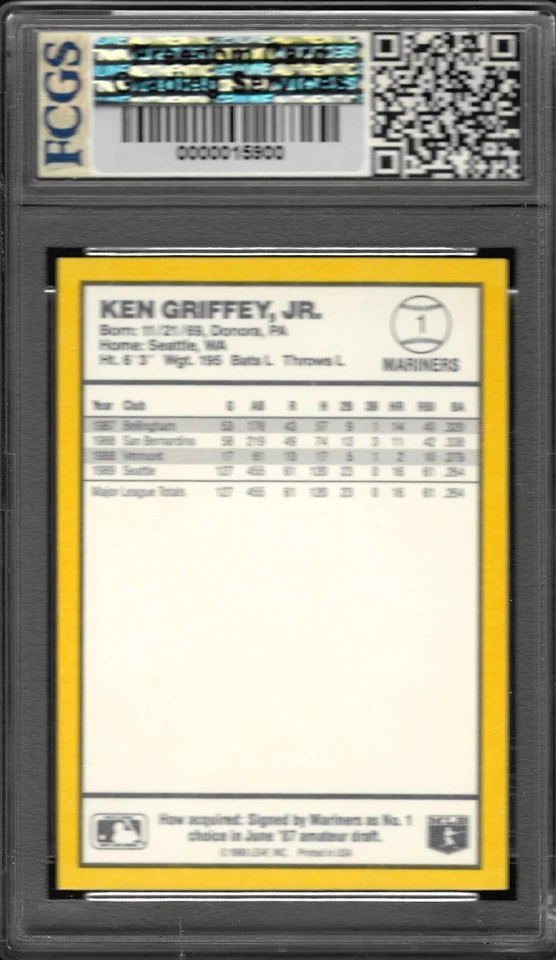 Donruss Ken Griffey, Jr. 1990 Las mejores gemas de béisbol #1 graduadas FCGS 10 COMO NUEVAS Foto 2 de 2