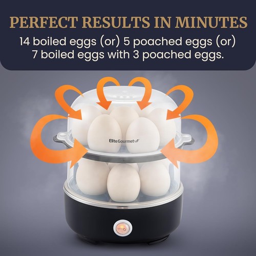 Elite Gourmet EGC1215B Easy Egg Cooker, Stainless-steel Heating 14-Egg, Black - Picture 5 of 8