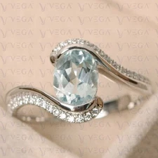 3.40Carat Oval Natural Aquamarine Diamond Split Shank Ring 950PT Platinum Plated