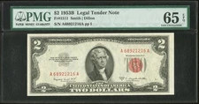 1953B $2 Legal Tender Note. Red Seal Fr. 1511 PMG Gem Uncirculated 65 EPQ 203