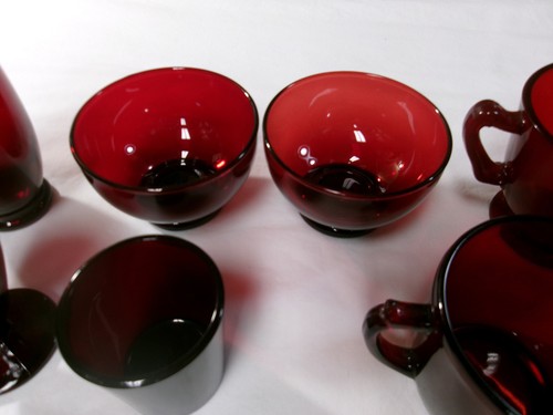 Lote de 7 de vidrio rojo rubí vintage - Imagen 8 de 9