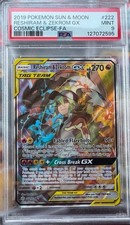 Reshiram & Zekrom GX Full Art Holo Card 222/236 Sm-Cosmic Eclipse PSA 9
