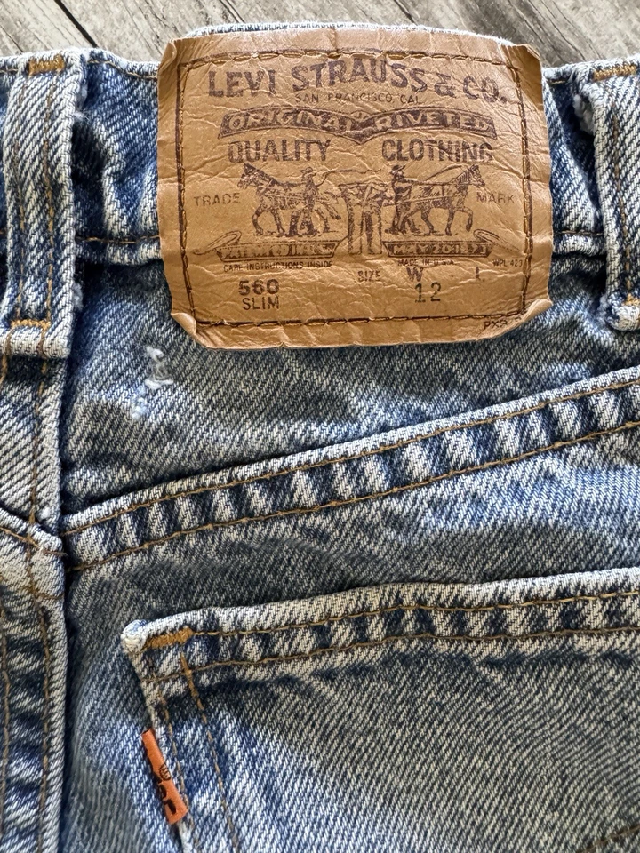VTG Levi’s 560 Shorts Girls 11 Blue Denim Orange Tab Outdoor Cowgirl Stars Y2K - Image 3 of 4