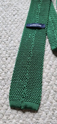 Corbata vintage Lands End tejida 100 % seda crujiente verde cuadrada Italia 2,75" - Imagen 4 de 5