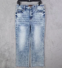 Judy Blue Jeans Womens Size 13/31  Blue Acid Mineral Wash Wide Leg Raw Hem Retro