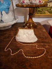 Jessica McClintock Cream Colored Beaded Evening Bag With Gold Tone Hardware