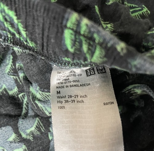Uniqlo Floral Print Womens Green Drawstring Short Length Mid Pajama Pants M - Afbeelding 5 van 12