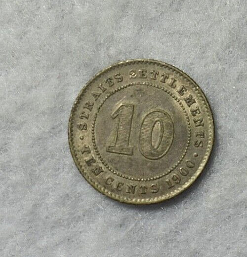 MALAYSIA STRAITS SETTLEMENTS 10 CENTS 1900 AU  SILVER COIN ( stock# 53)