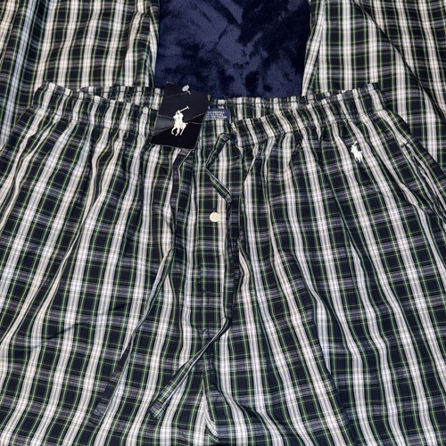Polo Ralph Lauren Men’s Pajama Pants Green Plaid Cotton Drawstring & Button Sz L - Bild 4 von 4