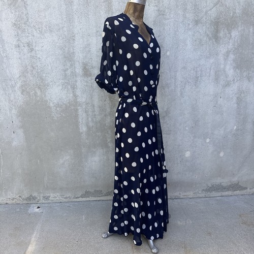 Vintage 1940er blau & weiß Tupfen Print Kleid Viskose Chiffon halbtransparent 1930s - Bild 13 von 23