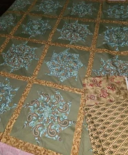 Unfinished Kaleidoscopes Colorful Quilt Top 64" X 64" & 2 Pieces Of Fabric