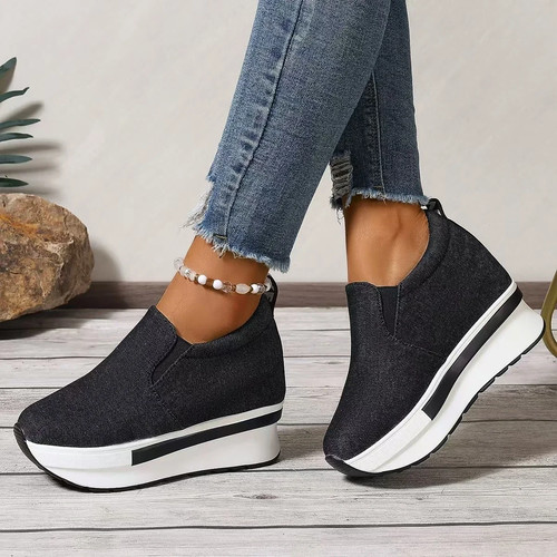 Damenschuhe höhenvergrößernde Keilabsatz leichte Slipper Plateau Sneaker - Bild 25 von 26