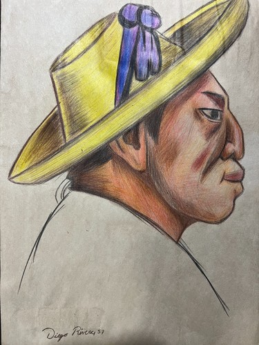 Diego Rivera dessin sur papier, signé et estampillé média mixte (fait main) - Photo 5 sur 6