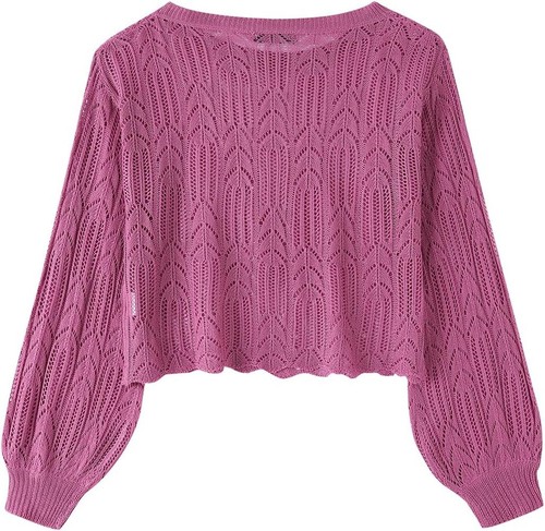 Women's Wool Sweater Long Sleeve Round Neck Loose Knit Jumper Pink - Bild 2 von 7