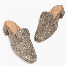 Madewell Gold Glitter Willa Loafer Mules Size 7