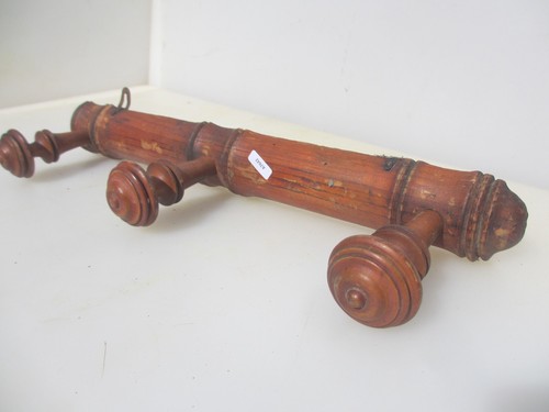 Vintage Wooden Coat Rack Hat Hangers Hooks Old French Wood Bamboo Style 19.5"W - Picture 6 of 12