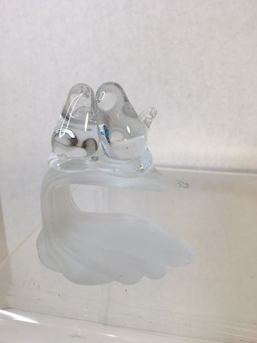 Vtg Studio Art Glass Birds Bluebird Signed Ron Ray 1993 Pair Clear Lovebirds - Picture 11 of 11