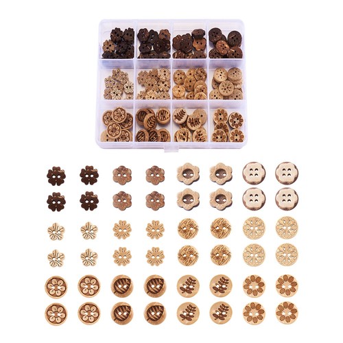 120pcs / set tallado 2 agujeros básicos de costura de coco botones mixtos forma de flor - Imagen 2 de 5