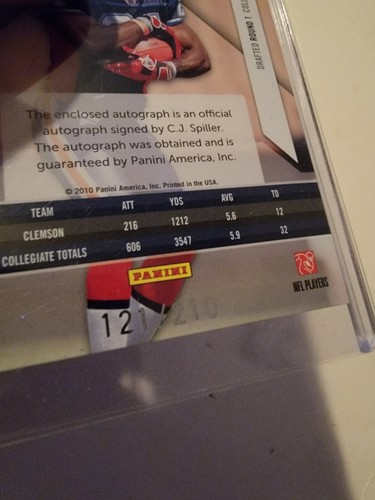 C.J. Spiller Auto Card Rookie Epix Field 121/200 Buffalo Bills Clemson Panini - Picture 3 of 3