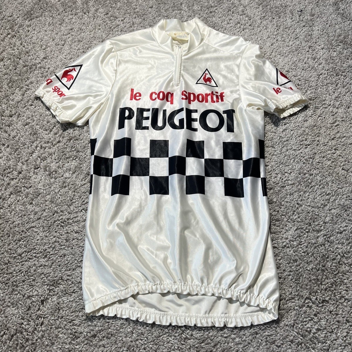 1980s Le Coq Sportif Peugot Vintage Cycling Jersey Top Shirt