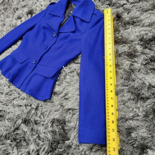 Bebe Pea Coat Women's XS Blue Wool Logo Single Breasted Long Sleeve Notch Lapels - Picture 7 of 20
