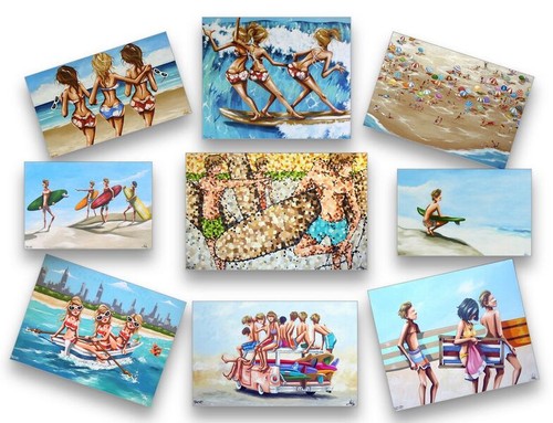canvas ART BEACH SURF PAINTING andy baker bald art single fin fun poster - Picture 3 of 7