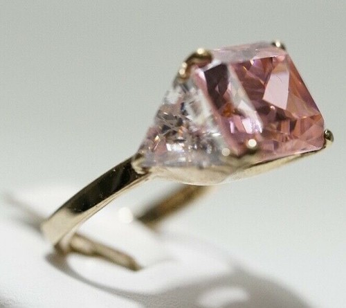 Solid 925 Gold Filled Sterling Silver Pink Simulated Gem Stone Ring - Size 7-1/2 - Picture 4 of 8
