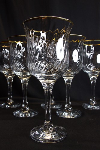 6 copas de agua de cristal real borde dorado remolino 8" pulgadas - Imagen 4 de 10