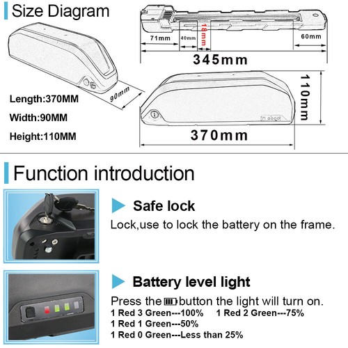 ebike battery 60V 52V 48v 24ah 19.2ah DownTube LG Cells For 150W~2000W eBike Kit - Picture 5 of 12