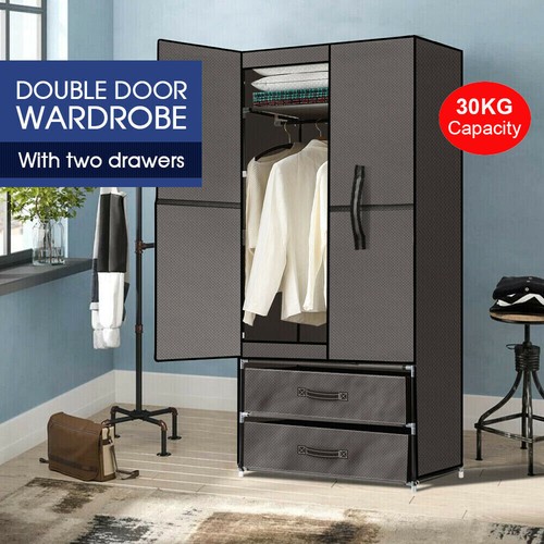 Large Portable Clothes Closet Wardrobe Storage Cabinet Organiser Unit with Shelf - Picture 2 of 11