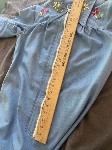 Vintage Light Denim Hand Embroidered Floral Half Sleeve Midi Dress Size 10 - Picture 16 of 24