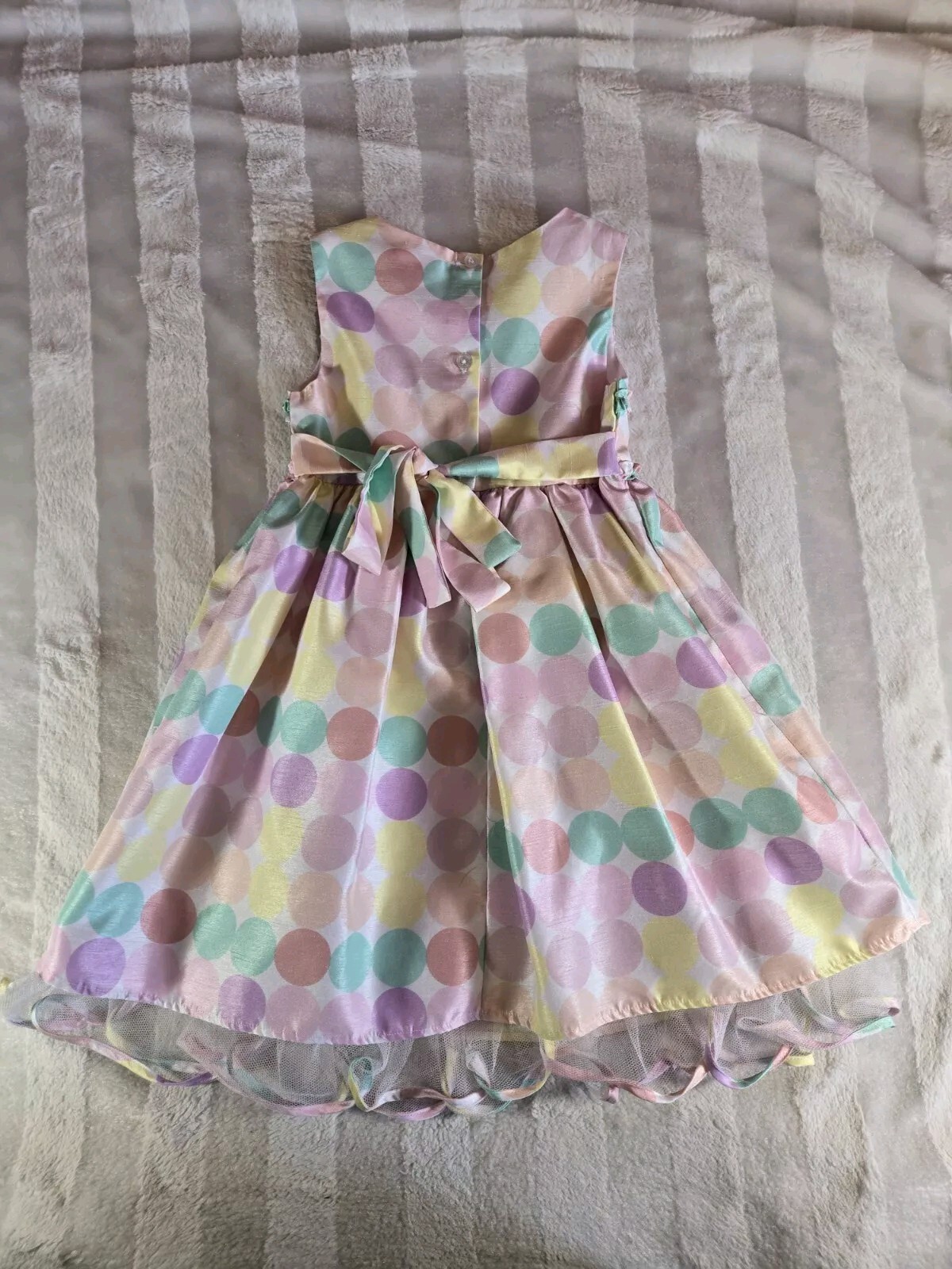 Girls Brooke Lindsay Pastel Pink Green Polka Dot Tulle Lined Party Dress Size 6