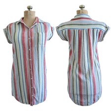 Old Navy Small Rayon Linen Dress Rainbow Vertical Stripe Button Up Beach Summer