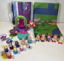 Peppa Pig  Friends Playset Figure Lot Of 15 Figures 2 PlayMats Swing Drum Grill