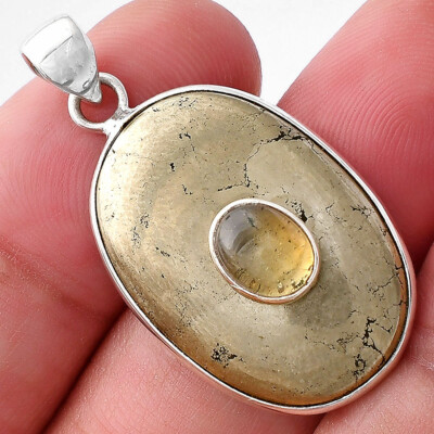 Apache Gold Healer's Gold & Citrine 925 Sterling Silver Pendant Jewelry P-1323