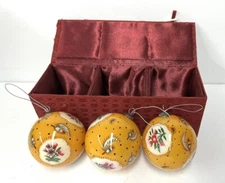 Set 3 Vtg PIERRE DEUX Avignonet French Country Yellow Floral Christmas Ornaments