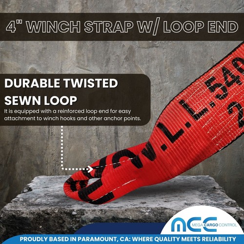 USA 8 Pack Heavy Duty 4” x 30’ Twisted Sewn Loop Winch Strap for Flatbed Truck - Picture 4 of 7